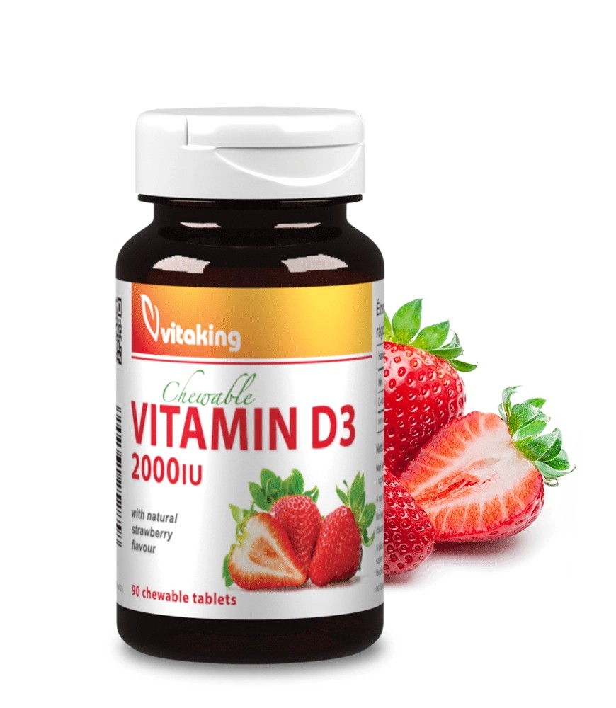 Vitaking D3-vitamin 2000IU Eper ízű rágótabletta 90 db