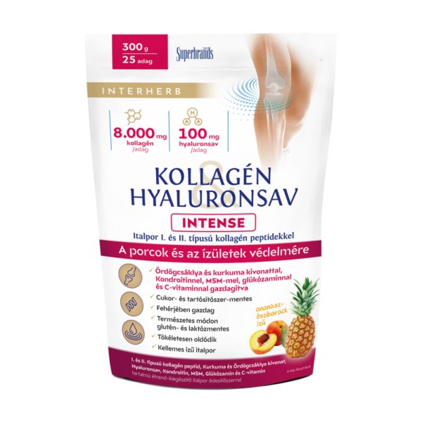 Interherb Kollagén&hyaluronsav intense italpor ananász-őszibarack ízű 300g