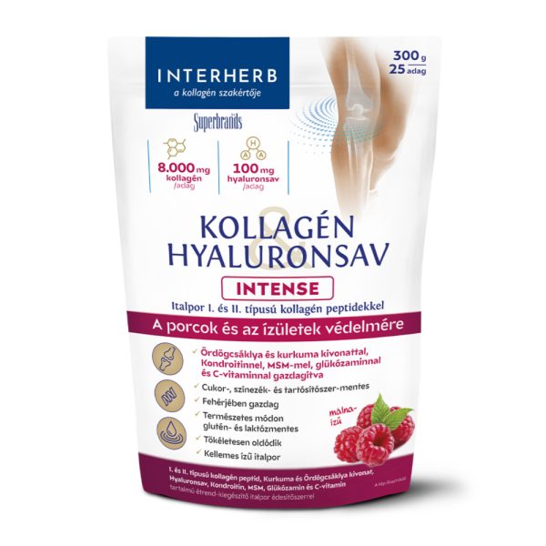 Interherb Intense Kollagén & Hyaluronsav italpor málna ízű 300g