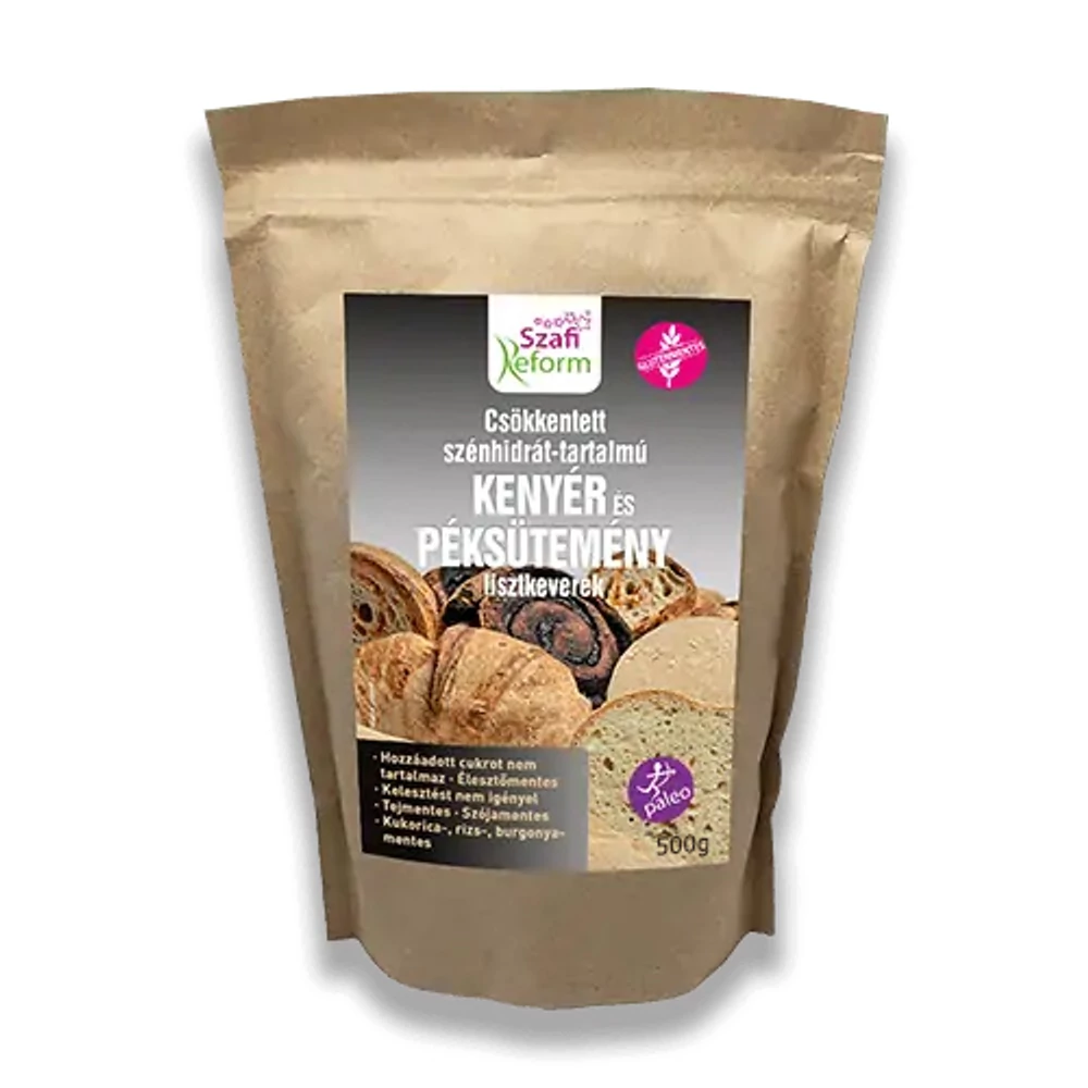 Szafi Reform Csökkentett Szénhidrát-tartalmú paleo kenyér és péksütemény lisztkeverék (gluténmentes, tejmentes, élesztőmentes) 500g