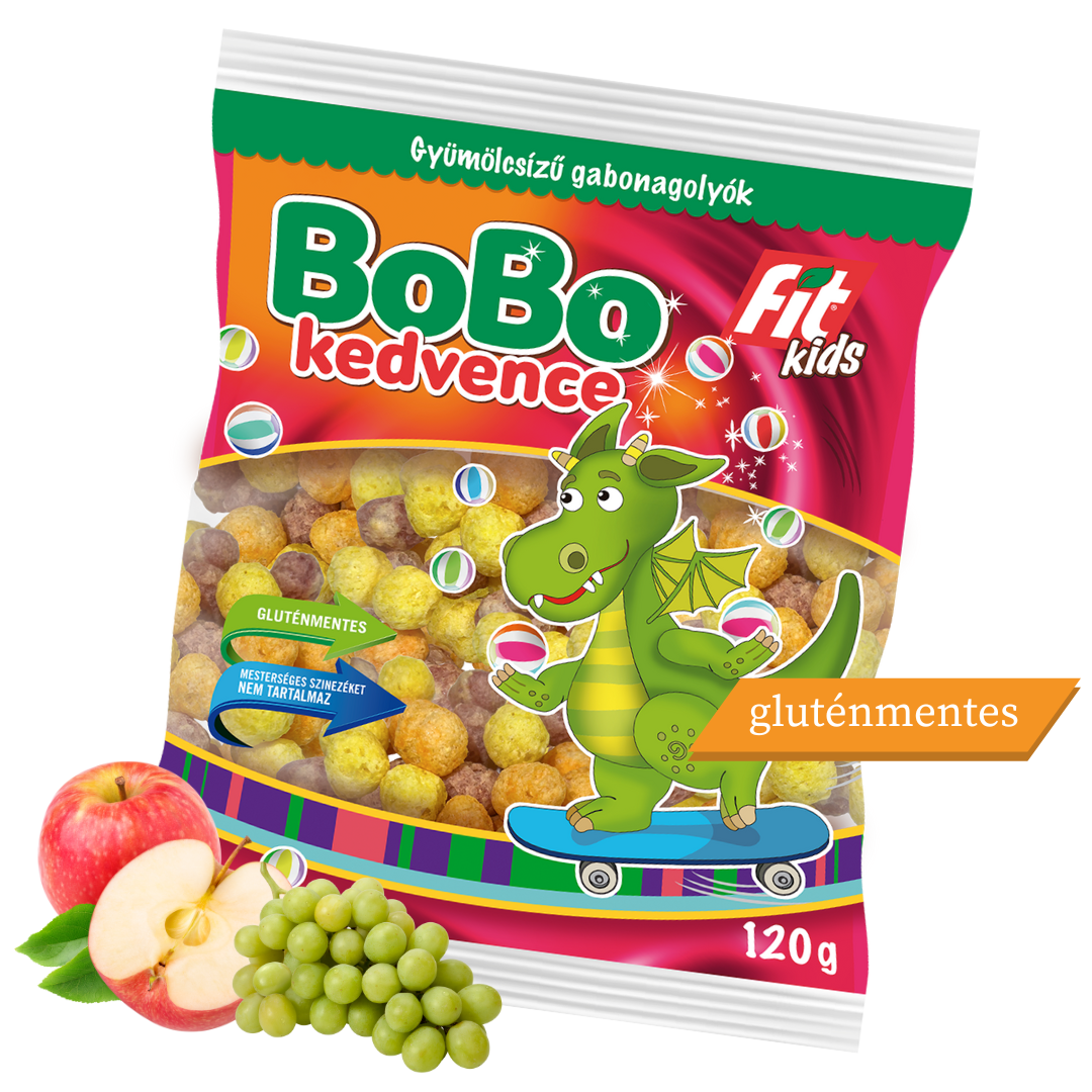 Fit Kids Bobo Kedvence gyümölcsízű gluténmentes gabonagolyók 120g